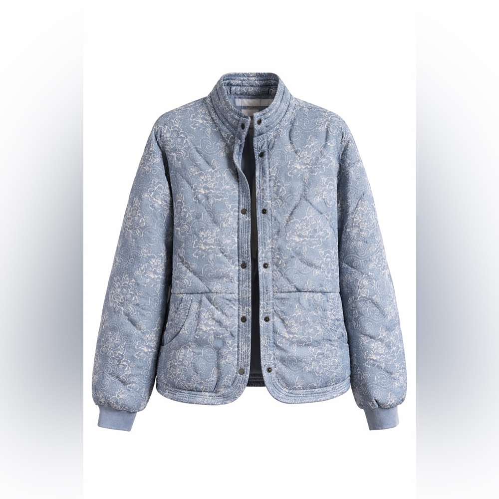 Kensie Light Blue Quilted Floral-Print Puffer Jacket
